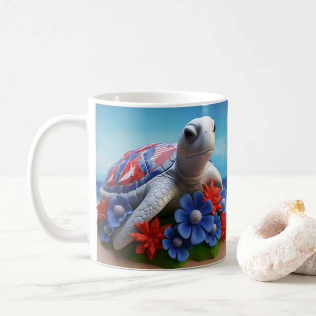 Taza De Café Océano de playa de tortugas marinas con aspecto 3D (Con donut)