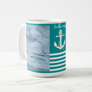 Taza De Café Océano marino del Pacífico/playa/gaviotas/velero/a