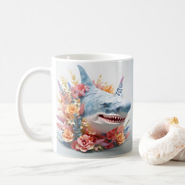 Taza De Café Océano tiburón impreso con aspecto 3D (Con donut)