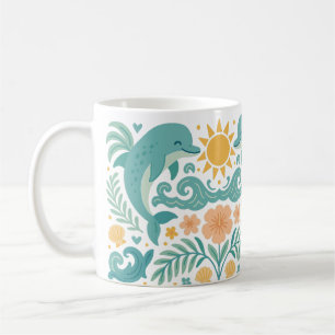 Taza De Café Océano tropical de delfines juguetones