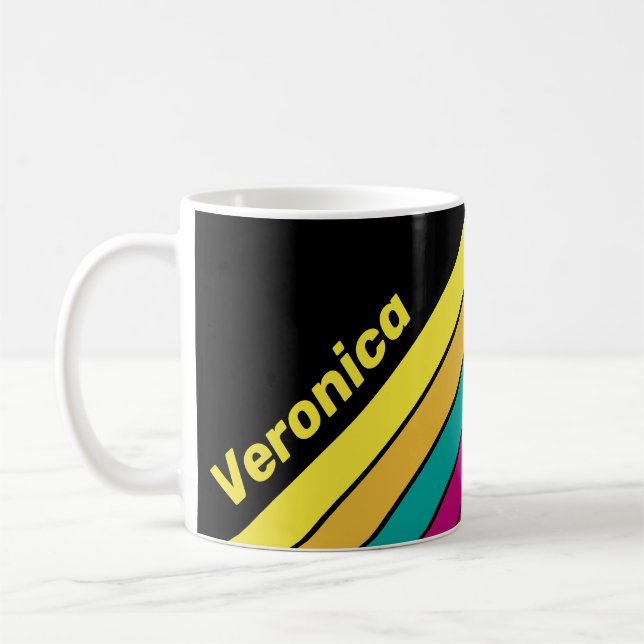 Taza De Café Ochenteros Oscuros a Rayas con Nombre (Izquierda)