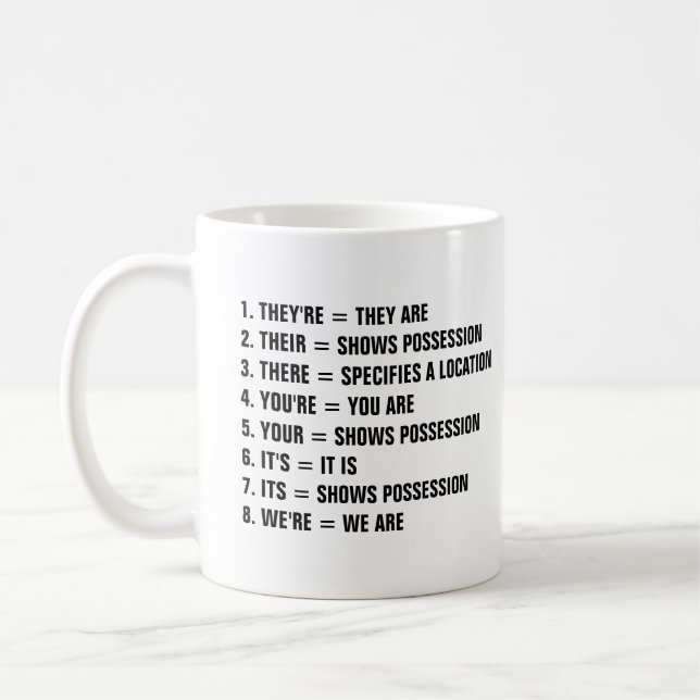 Taza De Café Ocho ejemplos de la gramática inglesa apropiada (Izquierda)