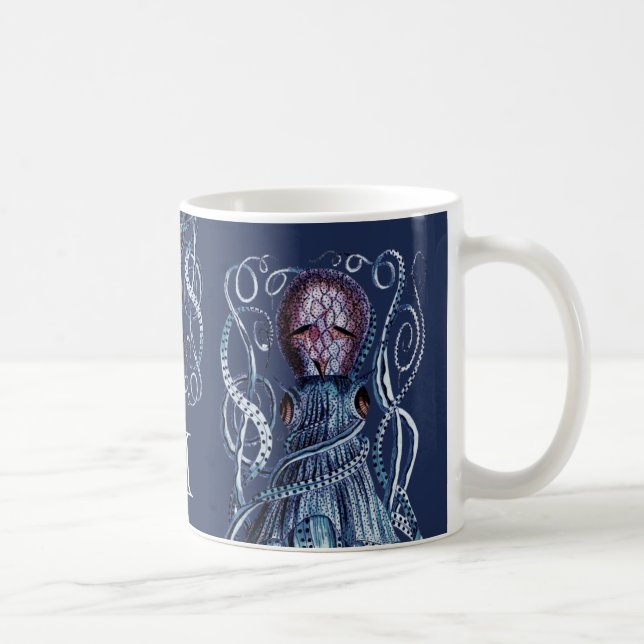Taza De Café Octopus náutico azul de la Marina Personalizada (Derecha)