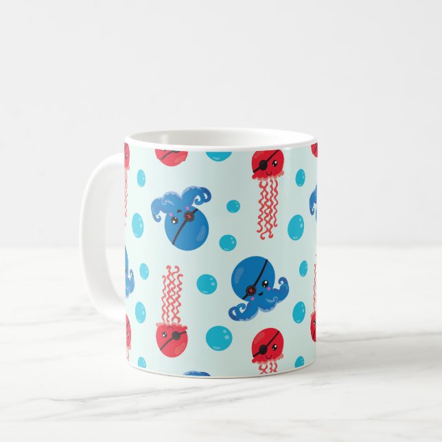 Taza De Café Octopus pirata, medusas piratas, animales marinos (Anverso izquierdo)
