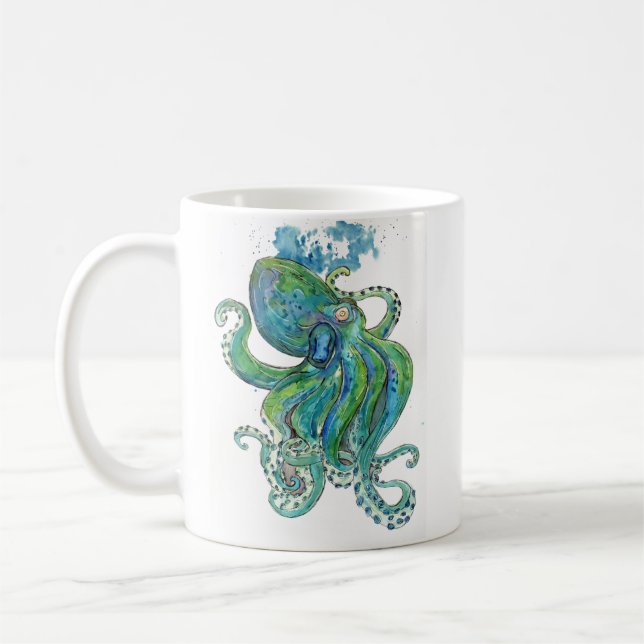 Taza De Café Octopus verde y azul (Izquierda)