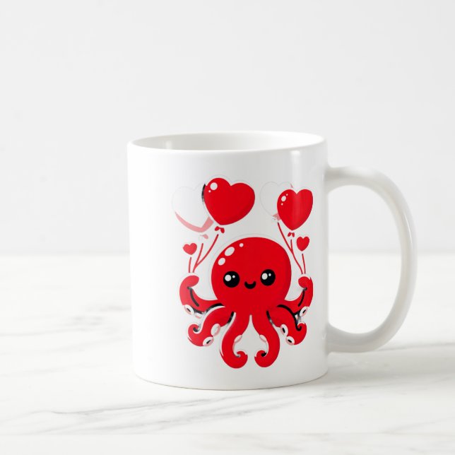 Taza De Café Octopus With Heart Lloons Adorable Valentines Day  (Derecha)