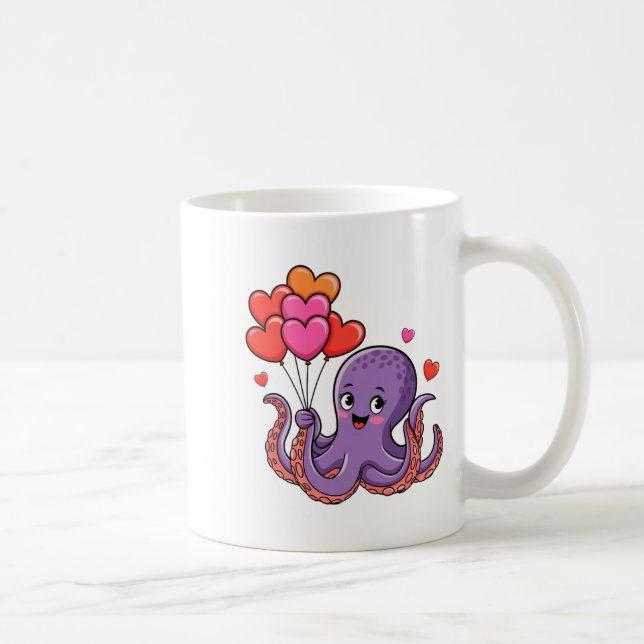 Taza De Café Octopus With Heart Lloons Valentine Day  (Derecha)