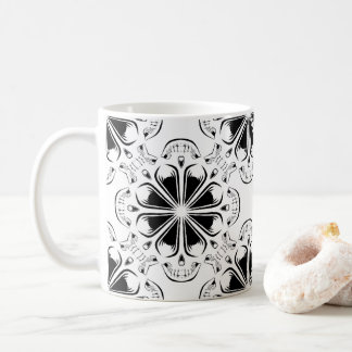 Taza De Café Octoskull blanco y negro en modelo geométrico
