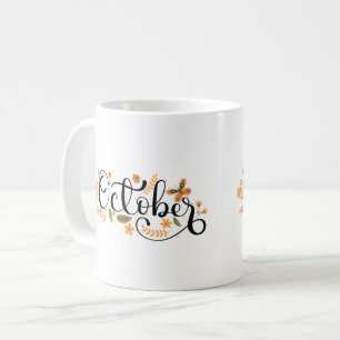 Taza De Café Octubre de Whimsy: mariposa de otoño y escritura f