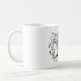 Taza De Café Oculto en el jardín. - Dibujo a tinta