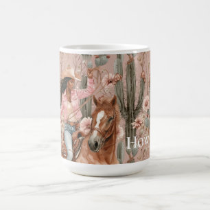 Taza De Café Oeste Black Cowgirl Pink Cactus Floral