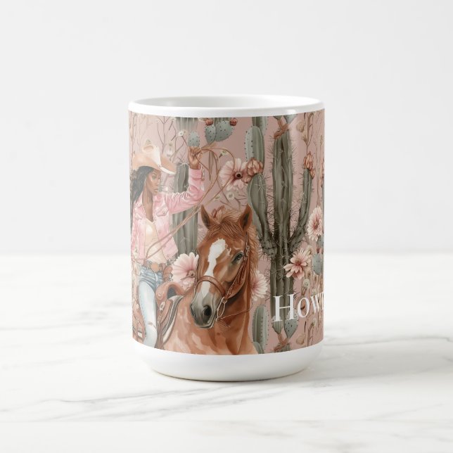 Taza De Café Oeste Black Cowgirl Pink Cactus Floral (Centro)