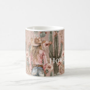Taza De Café Oeste Cowgirl Pink Cactus Floral