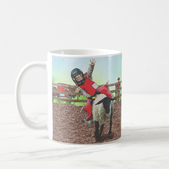 Taza De Café Oeste de Rodeo Cowgirl Mutton Busting (Izquierda)