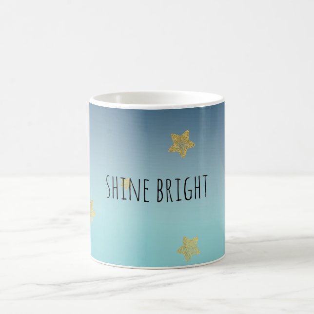 Taza De Café Oferta personalizada de Gold Stars Aqua Blue Ombre (Centro)