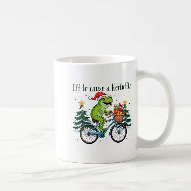 Taza De Café Off To Cause A Kerfuffle Funny Frog Santa Christma (Derecha)
