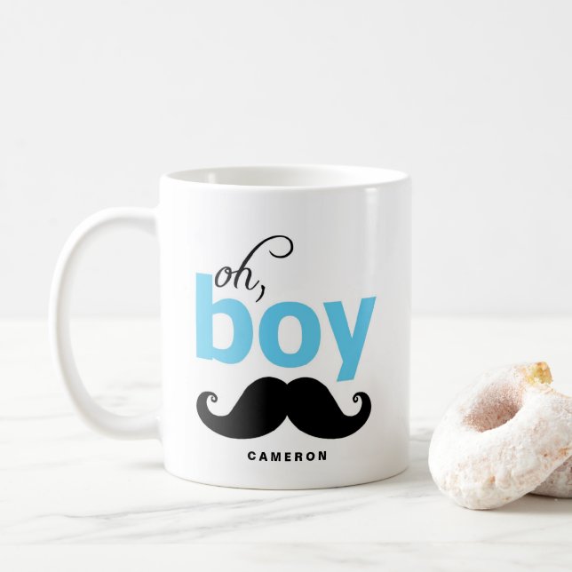 Taza De Café Oh Boy Mustache | Declaración personalizada Mug (Con donut)