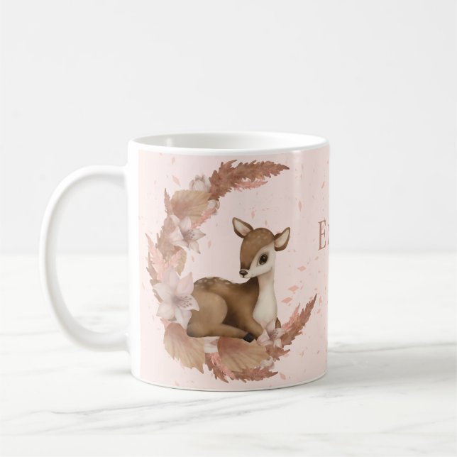 Taza De Café Oh, ciervo adorable Bambi en flores con estrellas  (Izquierda)