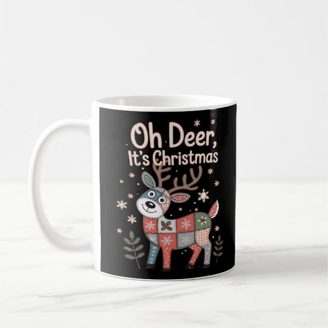 Taza De Café Oh Deer Its Christmas Miniature Patchwork Squares (Izquierda)