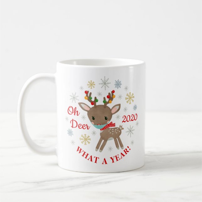 Taza De Café Oh Deer Qué Año De Reno Con Navidades De Máscara (Izquierda)