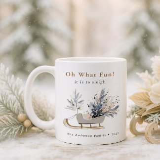 Taza De Café Oh Qué Diversión Invierno Trineo Floral Foto Navid
