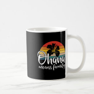 Taza De Café Ohana significa familia Hibiscus Retro Hawaii Summ