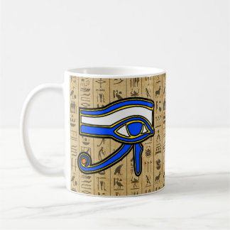 Taza De Café Ojo De Horus Azul En Jeroglíficos