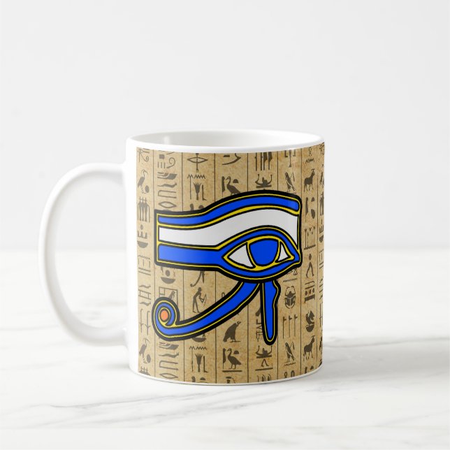 Taza De Café Ojo De Horus Azul En Jeroglíficos (Izquierda)