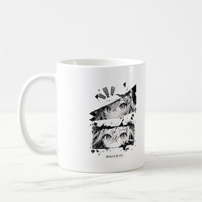Taza De Café Ojos de Anime con Fallo Estético en Blanco y Negro (Izquierda)
