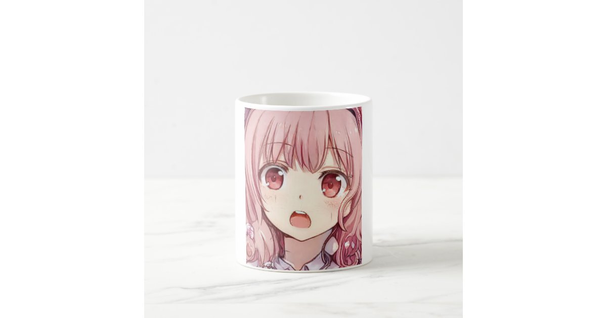 Taza De Café Ojos de ciruela chica de pelo rosa anime asustados Taza De Café Ojos de ciruela chica de pelo rosa anime asustados