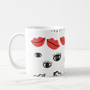 Taza De Café Ojos de cosecha, patrón de labios rojos.