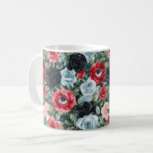 Taza De Café Ojos rojos azules negros en flores Halloween