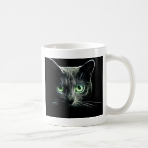 Taza De Café Ojos verdes que brillan intensamente del gato del