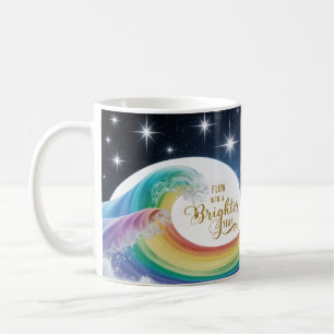 Taza De Café Ola de Arcoíris Año Más Brillante Inspirador Clási
