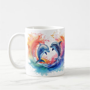 Taza De Café Ola de corazón de delfín colorido
