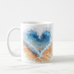 Taza De Café Ola de corazón en una playa