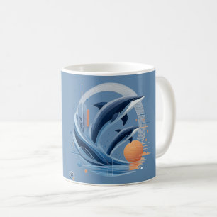 Taza De Café Ola de Delfín Moderna – Arte Oceánico Futurista   