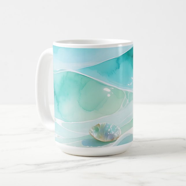 Taza De Café Ola de océano turquesa con concha marina (Anverso izquierdo)