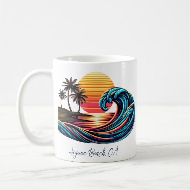 Taza De Café Ola de surf Sunset Retro (Izquierda)