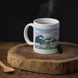 Taza De Café Ola de Tsunami Golpeando Carretera Costera Torment