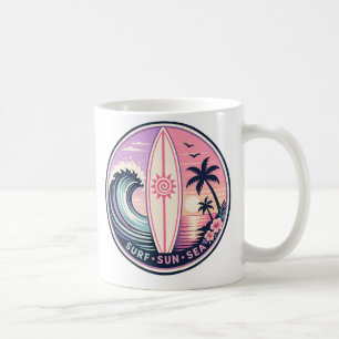 Taza De Café Ola Tropical Retro Surf • Sol • Mar Insignia Vin