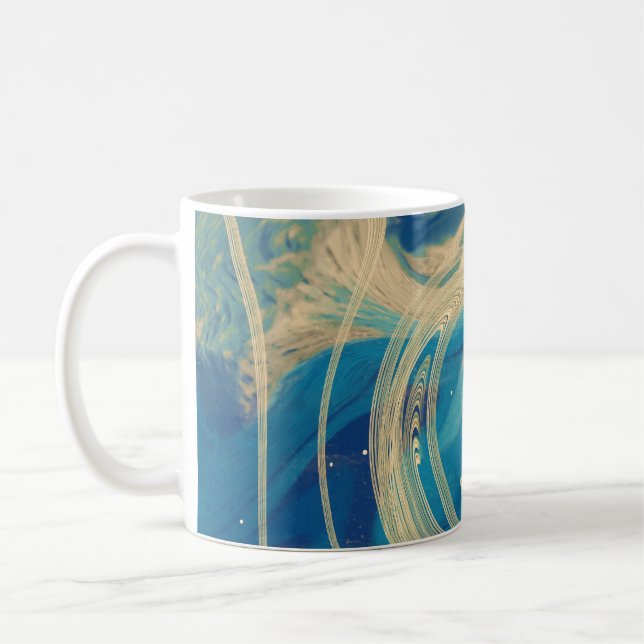 Taza De Café Olas abstractas coloridas geométricas azules    (Izquierda)