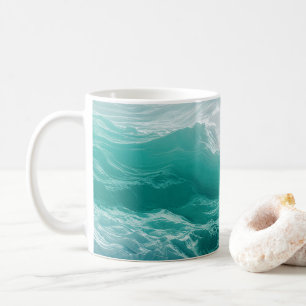 Taza De Café Olas abstractas de océano azul verdoso soñadoras