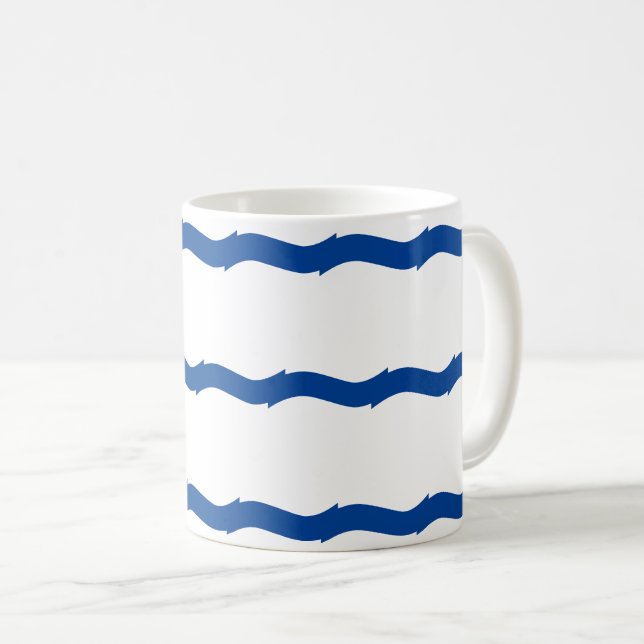 Taza De Café Olas azules blancas rayas patrón náutico (Anverso derecho)