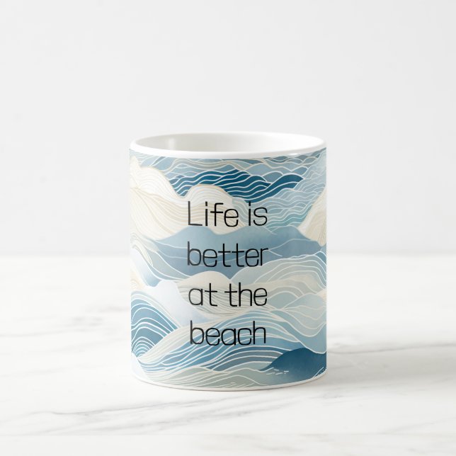 Taza De Café Olas de arena azul crema marina (Centro)