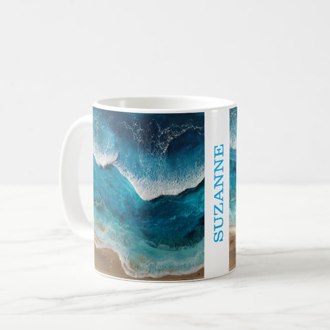 Taza De Café Olas de aspecto de resina azul playa (Anverso izquierdo)