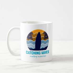 Taza De Café Olas de caza Arte Retro Surfboard Beach