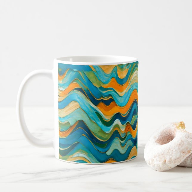 Taza De Café Olas de Naranja verde azul "Sanlúcar" (Con donut)
