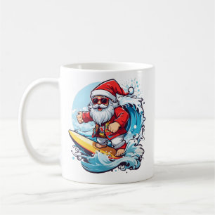 Taza De Café Olas de Navidades de surf de Santa Claus
