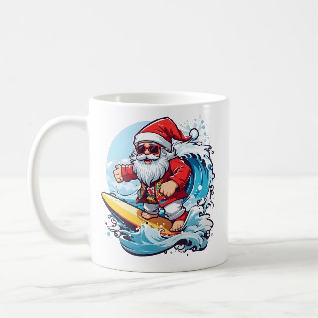 Taza De Café Olas de Navidades de surf de Santa Claus (Izquierda)